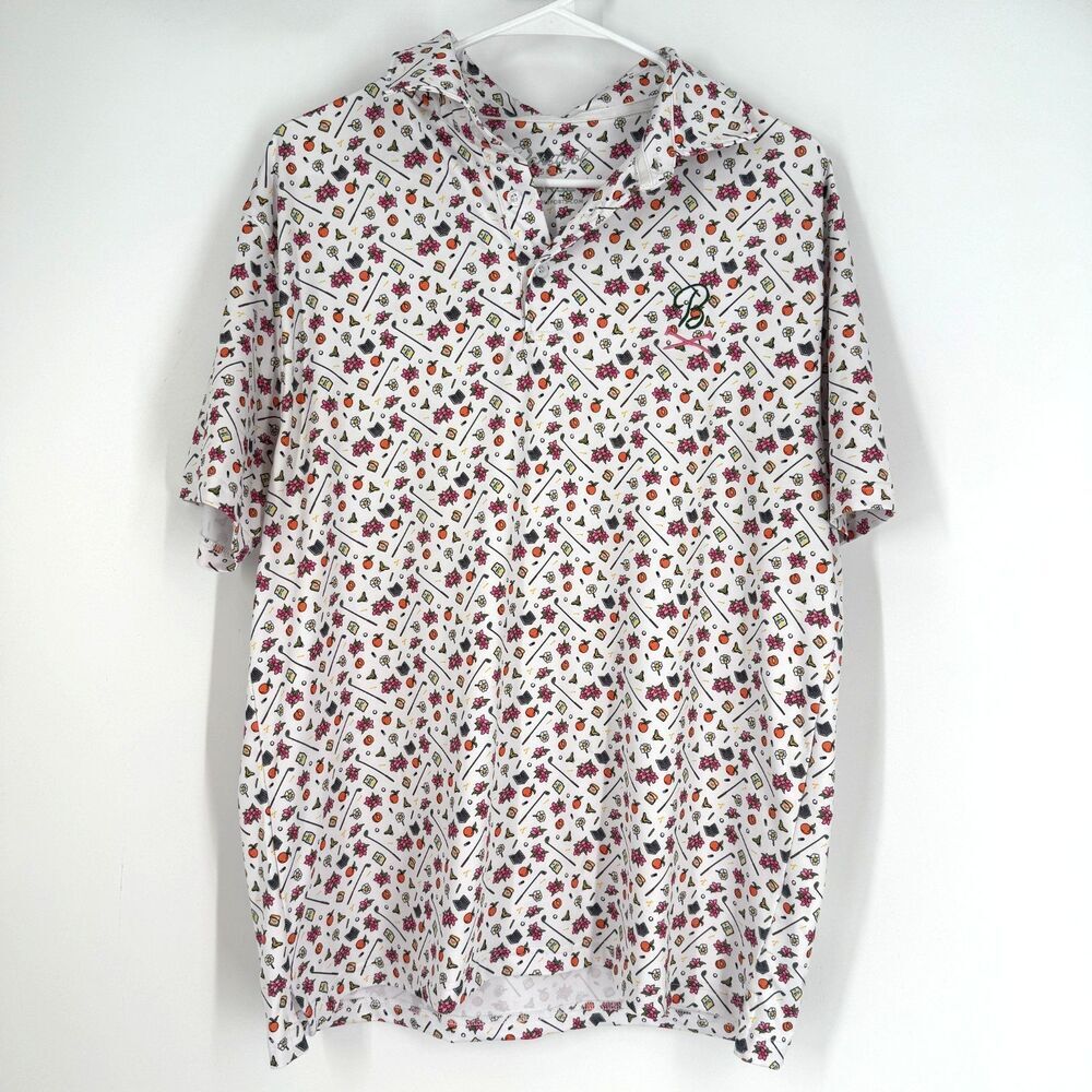 Barstool Sports Golf Polo Country Club Shirt Pin Flag White Preppy Mens Size L